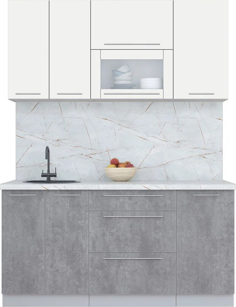 Изображение товара Кухонный гарнитур Интерлиния Мила Пластик 1.6 В (зефирный/оксид темный/серый каспий)