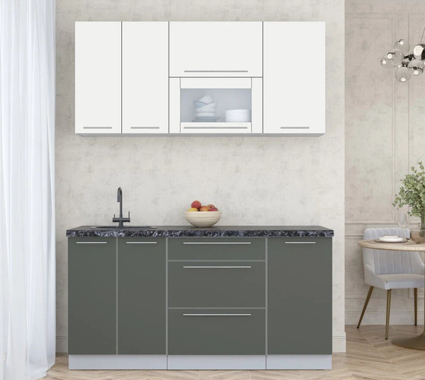 Изображение товара Кухонный гарнитур Интерлиния Мила Пластик 1.6 В (зефирный/шторм/кастилло темный)