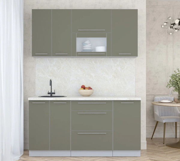 Изображение товара Кухонный гарнитур Интерлиния Мила Пластик 1.6 В (кварцевый/кварцевый/опал светлый)