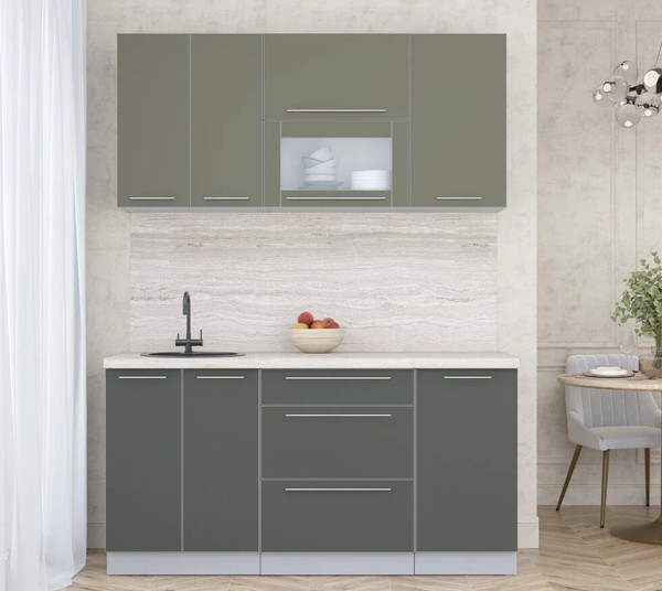 Изображение товара Кухонный гарнитур Интерлиния Мила Пластик 1.6 В (кварцевый/шторм/травертин серый)