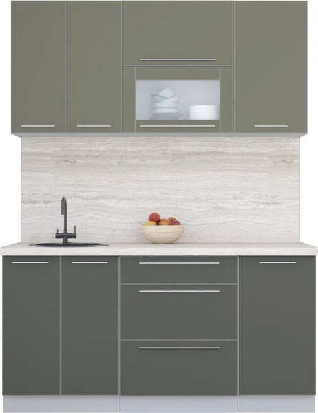 Изображение товара Кухонный гарнитур Интерлиния Мила Пластик 1.6 В (кварцевый/шторм/травертин серый)