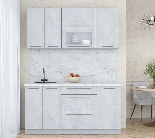 Изображение товара Кухонный гарнитур Интерлиния Мила Пластик 1.6 В (оксид светлый/оксид светлый/серый каспий)