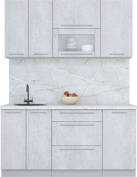 Изображение товара Кухонный гарнитур Интерлиния Мила Пластик 1.6 В (оксид светлый/оксид светлый/серый каспий)