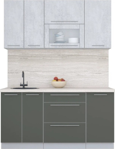 Изображение товара Кухонный гарнитур Интерлиния Мила Пластик 1.6 В (оксид светлый/шторм/травертин серый)