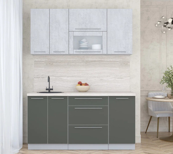 Изображение товара Кухонный гарнитур Интерлиния Мила Пластик 1.6 В (оксид светлый/шторм/травертин серый)