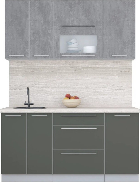 Изображение товара Кухонный гарнитур Интерлиния Мила Пластик 1.6 В (оксид темный/шторм/травертин серый)