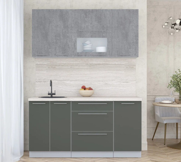 Изображение товара Кухонный гарнитур Интерлиния Мила Пластик 1.6 В (оксид темный/шторм/травертин серый)