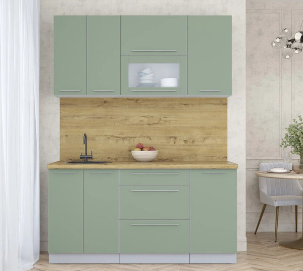 Изображение товара Кухонный гарнитур Интерлиния Мила Пластик 1.6 В (полынь/полынь/дуб бунратти)