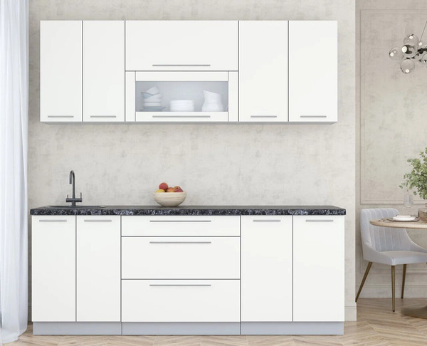 Изображение товара Кухонный гарнитур Интерлиния Мила Пластик 2.1 В (зефирный/зефирный/кастилло темный)