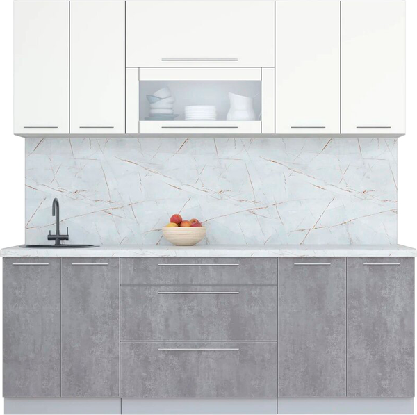 Изображение товара Кухонный гарнитур Интерлиния Мила Пластик 2.1 В (зефирный/оксид темный/серый каспий)