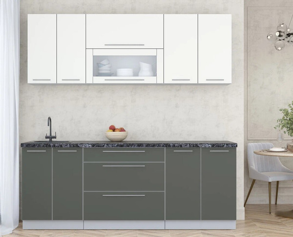 Изображение товара Кухонный гарнитур Интерлиния Мила Пластик 2.1 В (зефирный/шторм/кастилло темный)