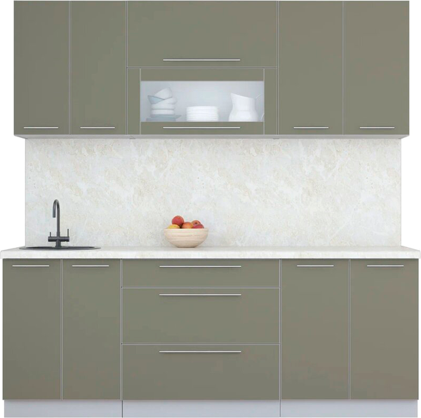 Изображение товара Кухонный гарнитур Интерлиния Мила Пластик 2.1 В (кварцевый/кварцевый/опал светлый)