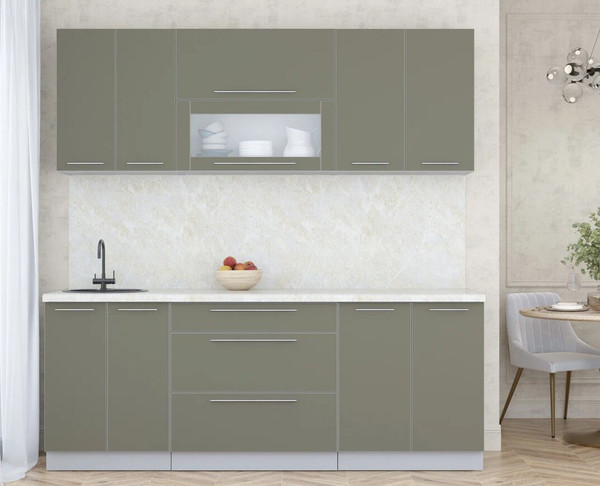 Изображение товара Кухонный гарнитур Интерлиния Мила Пластик 2.1 В (кварцевый/кварцевый/опал светлый)