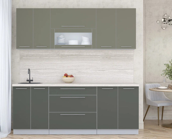 Изображение товара Кухонный гарнитур Интерлиния Мила Пластик 2.1 В (кварцевый/шторм/травертин серый)