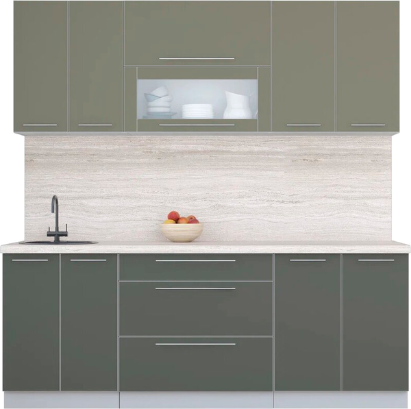 Изображение товара Кухонный гарнитур Интерлиния Мила Пластик 2.1 В (кварцевый/шторм/травертин серый)