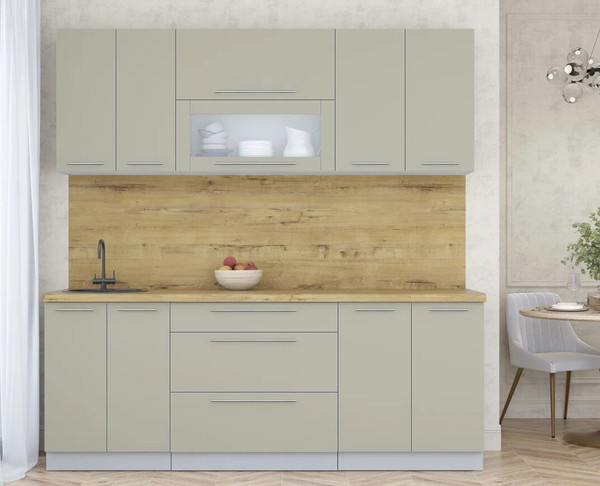 Изображение товара Кухонный гарнитур Интерлиния Мила Пластик 2.1 В (латте/латте/дуб бунратти)