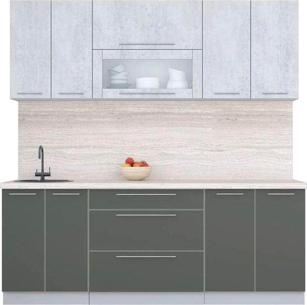 Изображение товара Кухонный гарнитур Интерлиния Мила Пластик 2.1 В (оксид светлый/шторм/травертин серый)