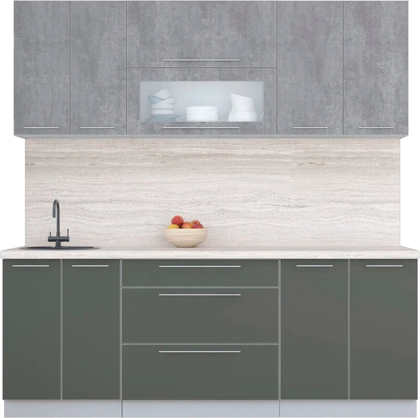 Изображение товара Кухонный гарнитур Интерлиния Мила Пластик 2.1 В (оксид темный/шторм/травертин серый)