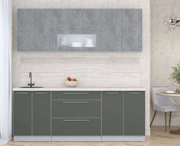 Изображение товара Кухонный гарнитур Интерлиния Мила Пластик 2.1 В (оксид темный/шторм/травертин серый)