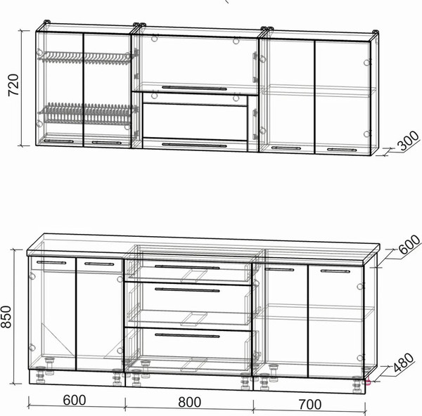 Изображение товара Кухонный гарнитур Интерлиния Мила Пластик 2.1 В (полынь/полынь/дуб бунратти)