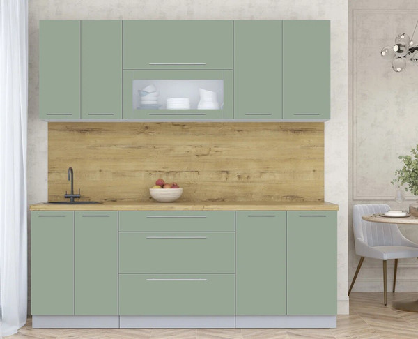 Изображение товара Кухонный гарнитур Интерлиния Мила Пластик 2.1 В (полынь/полынь/дуб бунратти)