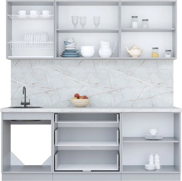 Изображение товара Кухонный гарнитур Интерлиния Мила Пластик 2.1 В (шторм/шторм/белый гранит)