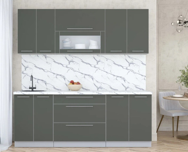 Изображение товара Кухонный гарнитур Интерлиния Мила Пластик 2.1 В (шторм/шторм/белый гранит)