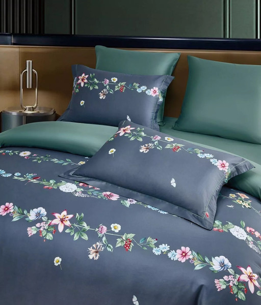 Изображение товара Комплект постельного белья Arya Diamond Сатин 2сп / 8680943247056 (графит/темно-зеленый)