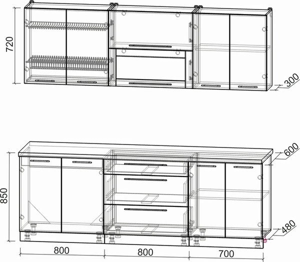 Изображение товара Кухонный гарнитур Интерлиния Мила Пластик 2.3 В (арктический/арктический/белый гранит)