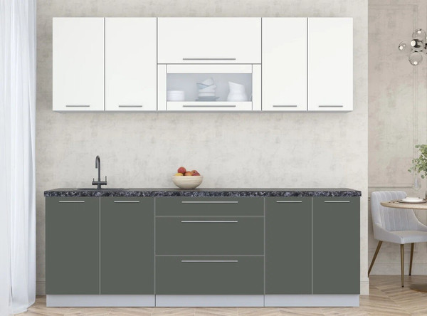 Изображение товара Кухонный гарнитур Интерлиния Мила Пластик 2.3 В (зефирный/шторм/кастилло темный)