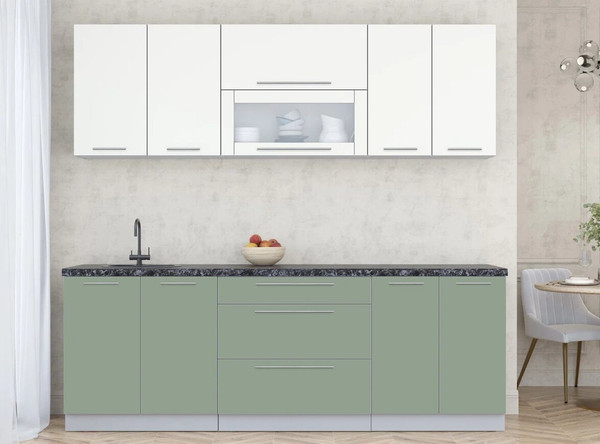 Изображение товара Кухонный гарнитур Интерлиния Мила Пластик 2.3 В (зефирный/полынь/кастилло темный)