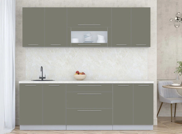 Изображение товара Кухонный гарнитур Интерлиния Мила Пластик 2.3 В (кварцевый/кварцевый/опал светлый)