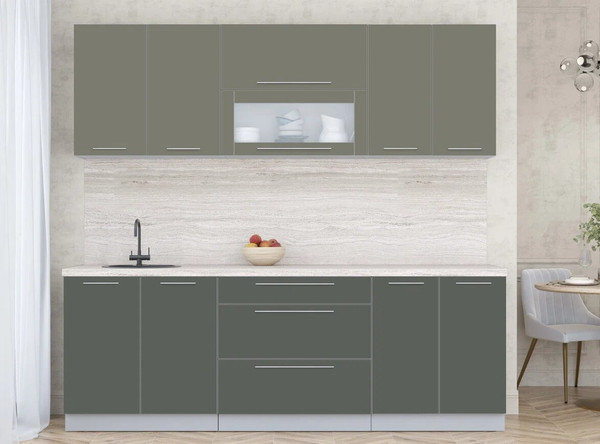 Изображение товара Кухонный гарнитур Интерлиния Мила Пластик 2.3 В (кварцевый/шторм/травертин серый)