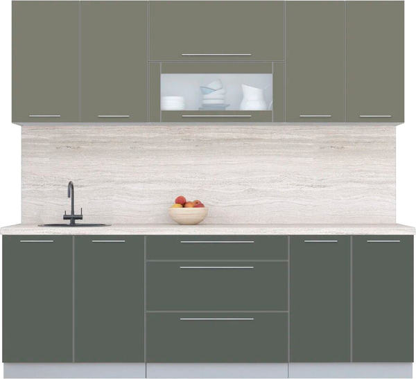 Изображение товара Кухонный гарнитур Интерлиния Мила Пластик 2.3 В (кварцевый/шторм/травертин серый)