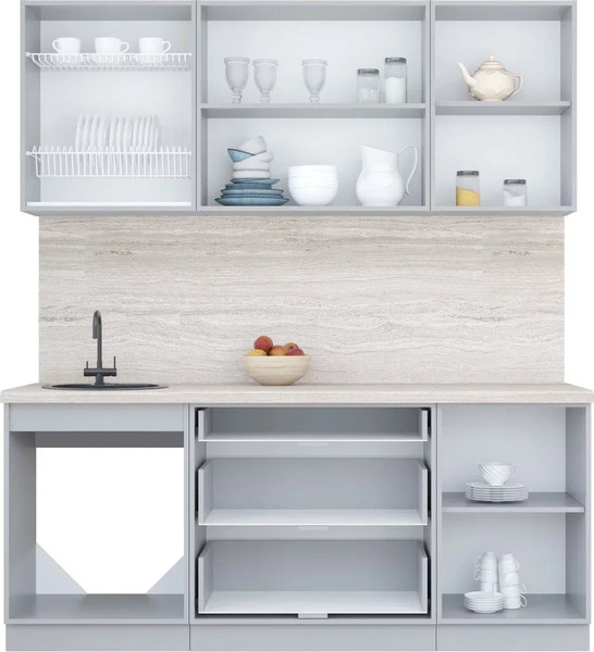 Изображение товара Кухонный гарнитур Интерлиния Мила Пластик 1.9 В (арктический/арктический/белый гранит)