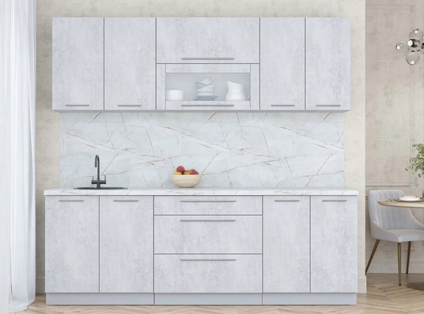 Изображение товара Кухонный гарнитур Интерлиния Мила Пластик 2.3 В (оксид светлый/оксид светлый/серый каспий)