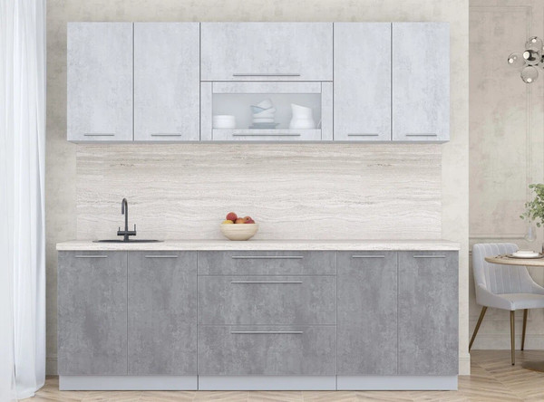 Изображение товара Кухонный гарнитур Интерлиния Мила Пластик 2.3 В (оксид светлый/оксид темный/травертин серый)