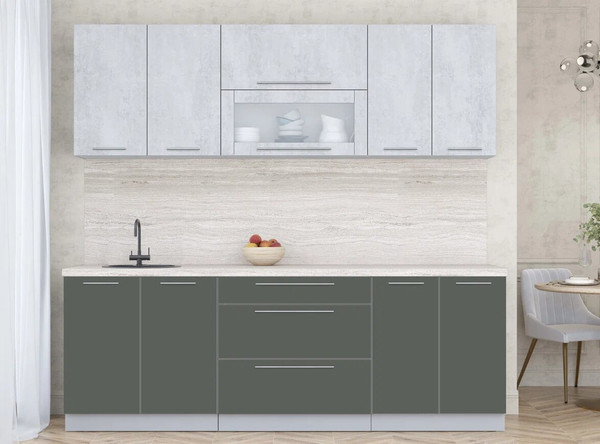 Изображение товара Кухонный гарнитур Интерлиния Мила Пластик 2.3 В (оксид светлый/шторм/травертин серый)