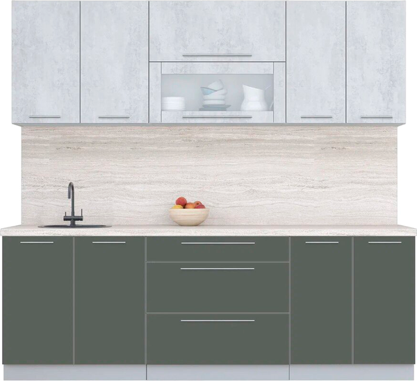 Изображение товара Кухонный гарнитур Интерлиния Мила Пластик 2.3 В (оксид светлый/шторм/травертин серый)