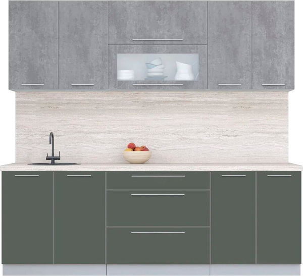 Изображение товара Кухонный гарнитур Интерлиния Мила Пластик 2.3 В (оксид темный/шторм/травертин серый)