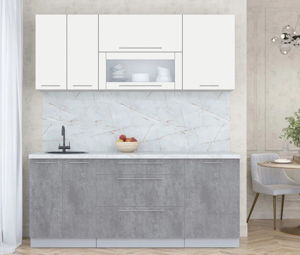 Изображение товара Кухонный гарнитур Интерлиния Мила Пластик 1.9 В (зефирный/оксид темный/серый каспий)