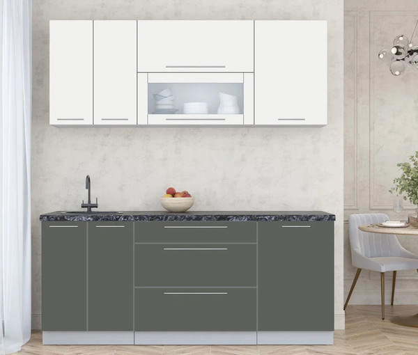 Изображение товара Кухонный гарнитур Интерлиния Мила Пластик 1.9 В (зефирный/шторм/кастилло темный)