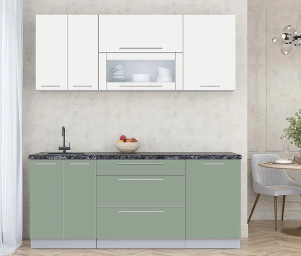 Изображение товара Кухонный гарнитур Интерлиния Мила Пластик 1.9 В (зефирный/полынь/кастилло темный)