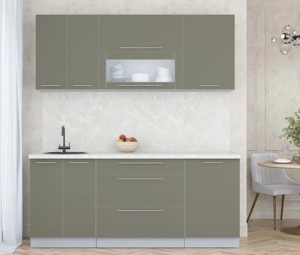 Изображение товара Кухонный гарнитур Интерлиния Мила Пластик 1.9 В (кварцевый/кварцевый/опал светлый)