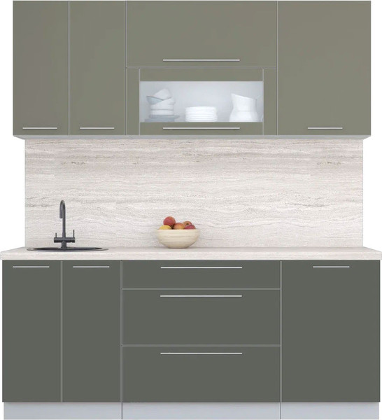Изображение товара Кухонный гарнитур Интерлиния Мила Пластик 1.9 В (кварцевый/шторм/травертин серый)