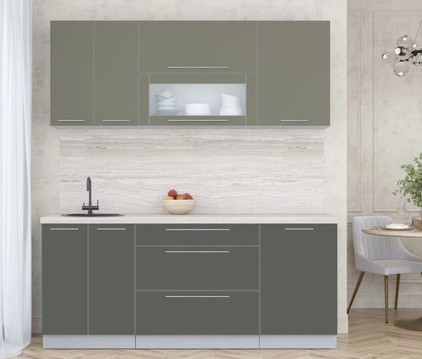 Изображение товара Кухонный гарнитур Интерлиния Мила Пластик 1.9 В (кварцевый/шторм/травертин серый)