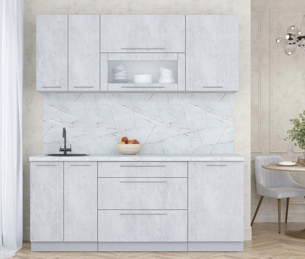 Изображение товара Кухонный гарнитур Интерлиния Мила Пластик 1.9 В (оксид светлый/оксид светлый/серый каспий)