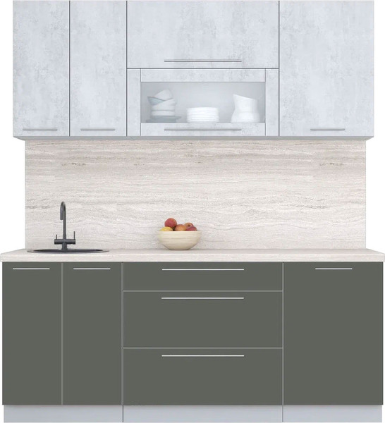 Изображение товара Кухонный гарнитур Интерлиния Мила Пластик 1.9 В (оксид светлый/шторм/травертин серый)