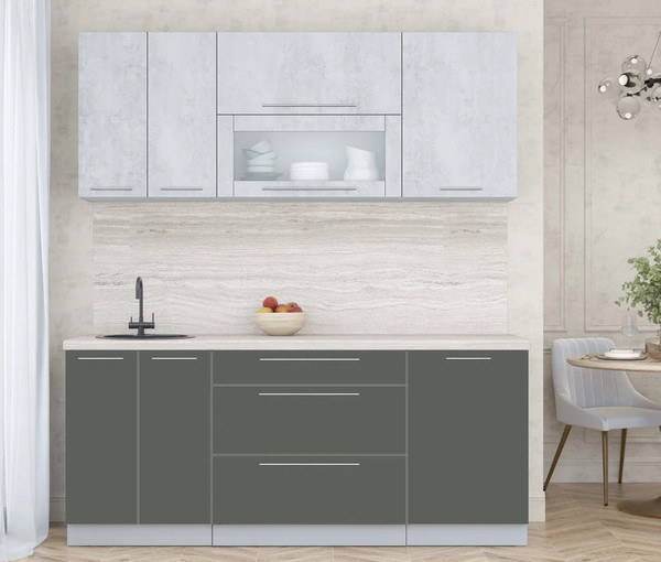 Изображение товара Кухонный гарнитур Интерлиния Мила Пластик 1.9 В (оксид светлый/шторм/травертин серый)