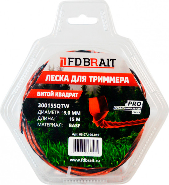 Изображение товара Леска для триммера Brait BR 3.0x15 / 30015SQTW PRO